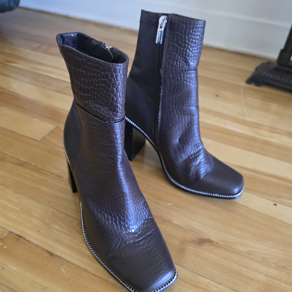 Aldo Dark Burgundy Croc-Embossed Ankle Boots